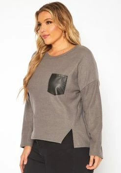 Plus Size Faux Leather Pocket Hem Sweater -Asoph Sales Shop 2019209 749 2