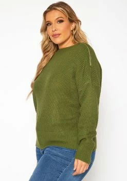 Plus Size Waffle Knit Zipper Hem Sweater -Asoph Sales Shop 2019212 125 2