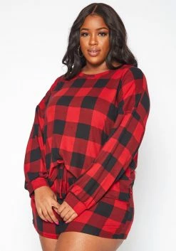 Plus Size Checker Plaid Lounge Two Piece Set -Asoph Sales Shop 2019216 110 1
