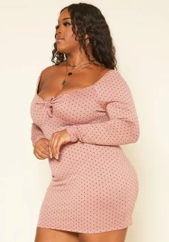 Plus Size Polka Dot Long Sleeve Mini Dress -Asoph Sales Shop 2019224 186 2