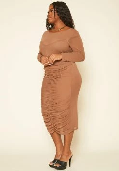 Plus Size Ruched Mesh Bodycon Midi Dress -Asoph Sales Shop 2019227 142 2
