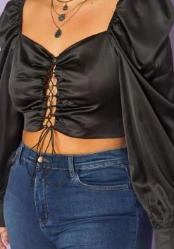 Plus Size Cross Lace Front Sweetheart Neck Crop Top -Asoph Sales Shop 2019241 001 4