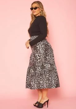 Plus Size Leopard Print Flare Maxi Skirt -Asoph Sales Shop 2019260 107 2