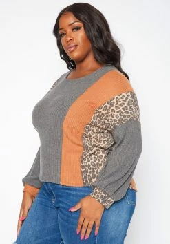 Plus Size Leopard Color Block Knit Sweater -Asoph Sales Shop 2019263 128 2