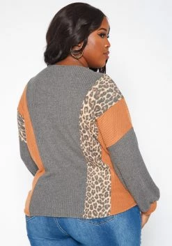 Plus Size Leopard Color Block Knit Sweater -Asoph Sales Shop 2019263 128 3