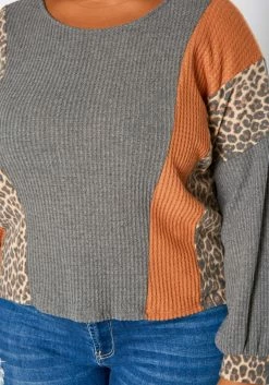 Plus Size Leopard Color Block Knit Sweater -Asoph Sales Shop 2019263 128 4
