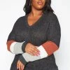 Plus Size Color Block Long Sleeve Sweater