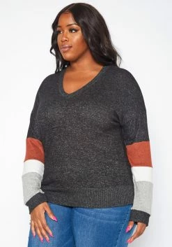 Plus Size Color Block Long Sleeve Sweater -Asoph Sales Shop 2019276 108 2
