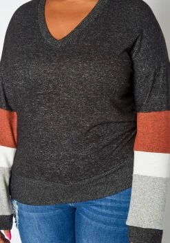 Plus Size Color Block Long Sleeve Sweater -Asoph Sales Shop 2019276 108 4