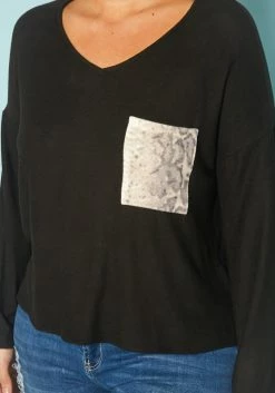 Plus Size Snakeskin Pocket Hem Long Sleeve Shirt -Asoph Sales Shop 2019278 001 4