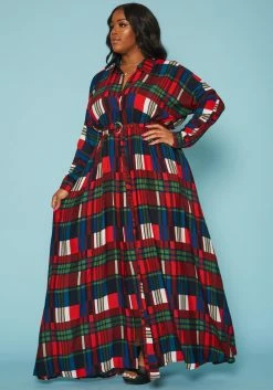 Plus Size Plaid Button Front Collar Maxi Dress -Asoph Sales Shop 2019312 128 2