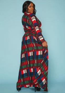 Plus Size Plaid Button Front Collar Maxi Dress -Asoph Sales Shop 2019312 128 3