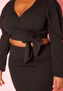 Plus Size Long Sleeve Wrap Blouse & Pencil Skirt Set -Asoph Sales Shop 2019332 001 4