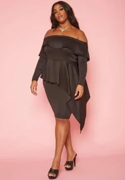 Plus Size Asymmetric Peplum Off Shoulder Mini Dress