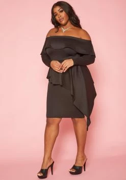 Plus Size Asymmetric Peplum Off Shoulder Mini Dress -Asoph Sales Shop 2019335 001 2