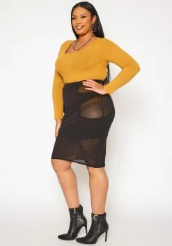 Plus Size Mesh Cut Out Bodycon Skirt -Asoph Sales Shop 2019348 001 2
