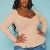 Plus Size Ribbed Knit Ruffle Flare Shirt