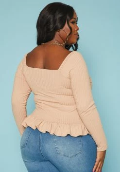 Plus Size Ribbed Knit Ruffle Flare Shirt -Asoph Sales Shop 2019352 190 3