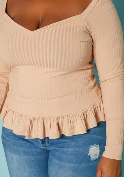 Plus Size Ribbed Knit Ruffle Flare Shirt -Asoph Sales Shop 2019352 190 4