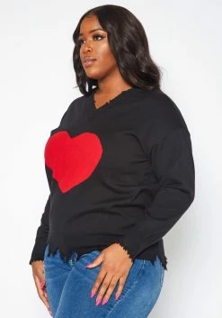 Plus Size Heart Graphic Print Distressed Sweater -Asoph Sales Shop 2019357 001 2