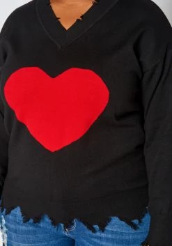 Plus Size Heart Graphic Print Distressed Sweater -Asoph Sales Shop 2019357 001 4