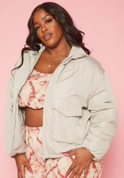 Plus Size Solid Puffer Jacket -Asoph Sales Shop 2019361 190 2