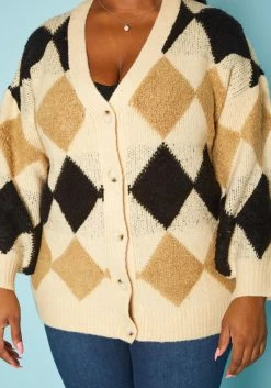 Plus Size Diamond Plaid Knit Cardigan -Asoph Sales Shop 2019363 001 4