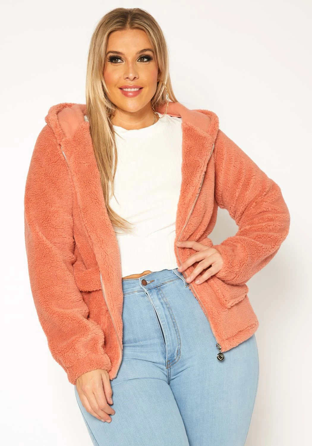Plus Size Faux Fur Hooded Zip Front Sweater 2 Plus Size Faux Fur Hooded Zip Front Sweater - Image 2