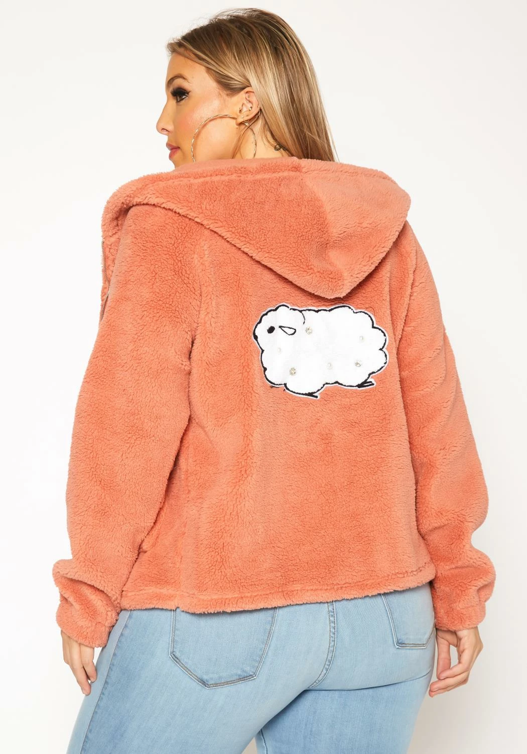 Plus Size Faux Fur Hooded Zip Front Sweater 4 Plus Size Faux Fur Hooded Zip Front Sweater - Image 4