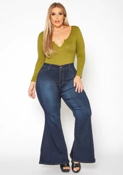 Vibrant Plus Size Butt Lift Bell Bottom Denim Jean