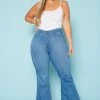 Vibrant Plus Size Classic Blue Flared Hem Jean