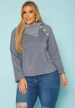 Plus Size Asymmetric Collar Neck Sweater