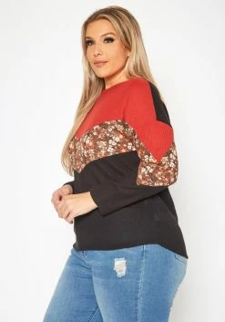 Plus Size Waffle Knit Color Block Sweater -Asoph Sales Shop 2019543 128 2