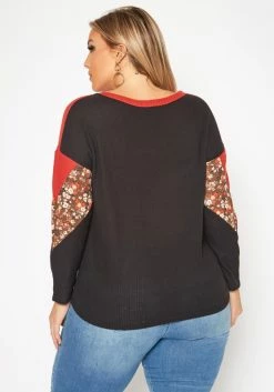 Plus Size Waffle Knit Color Block Sweater -Asoph Sales Shop 2019543 128 3