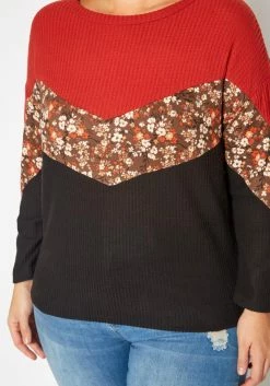 Plus Size Waffle Knit Color Block Sweater -Asoph Sales Shop 2019543 128 4