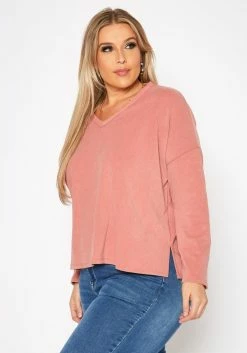 Plus Size Basic V Neck Long Sleeve Top -Asoph Sales Shop 2019545 102 2