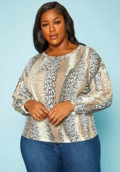 Plus Size Leopard Print Open Back Shirt
