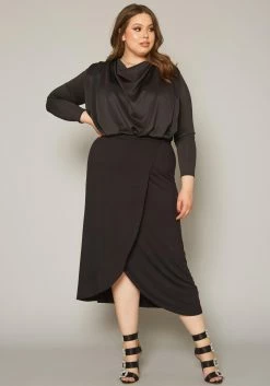 Plus Size High Waist Overlay Midi Skirt