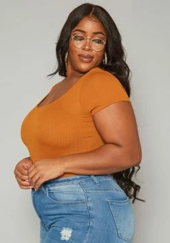 Plus Size Ribbed Scoop Neck Short Sleeve Bodysuit -Asoph Sales Shop 2019550 159 2