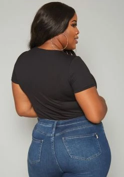 Plus Size Ribbed V Neck Short Sleeve Bodysuit -Asoph Sales Shop 2019551 001 3