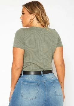 Plus Size Ribbed V Neck Short Sleeve Bodysuit -Asoph Sales Shop 2019551 125 3