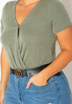 Plus Size Ribbed V Neck Short Sleeve Bodysuit -Asoph Sales Shop 2019551 125 4