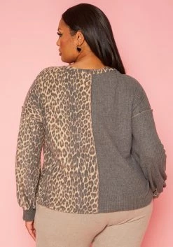 Plus Size Leopard Splice Knitted Shirt -Asoph Sales Shop 2019582 108 3