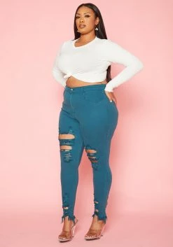 Vibrant Plus Size Distressed Skinny Denim Jeans -Asoph Sales Shop 2019583 158 2