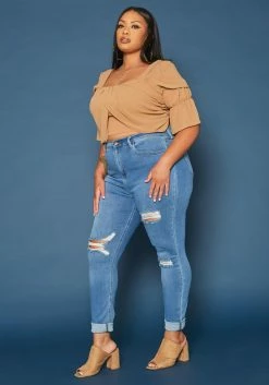 Vibrant Plus Size Distressed Mid Rise Skinny Jean -Asoph Sales Shop 2019589 938 2