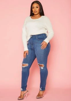 Vibrant Plus Size Distressed Skinny Denim Jeans -Asoph Sales Shop 2019591 938 2