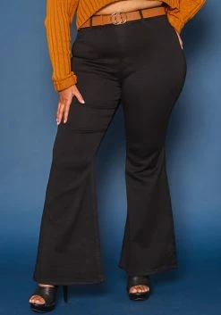 Vibrant Plus Size Bell Bottom Black Denim Jean