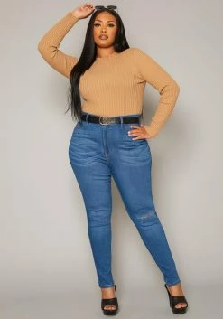 Vibrant Plus Size Knee Rip Skinny Denim Jean