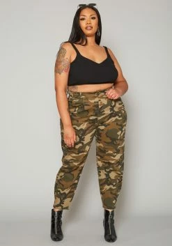 Plus Size Camo Print High Waist Mom Jeans