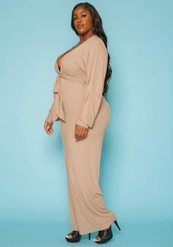 Plus Size Ribbed Deep V Neck Flare Jumpsuit -Asoph Sales Shop 2019617 190 2